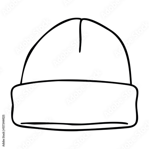 Simple knit winter beanie hat with folded cuff design. Vector hand-drawn doodle illustration