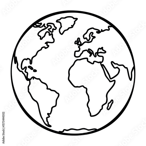 Simple outline drawing of earth with continents visible. Vector hand-drawn doodle illustration
