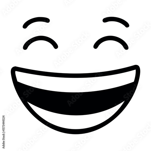 Smiling face with wide grin and closed eyes symbolizing joy and happiness. Vector hand-drawn doodle illustration