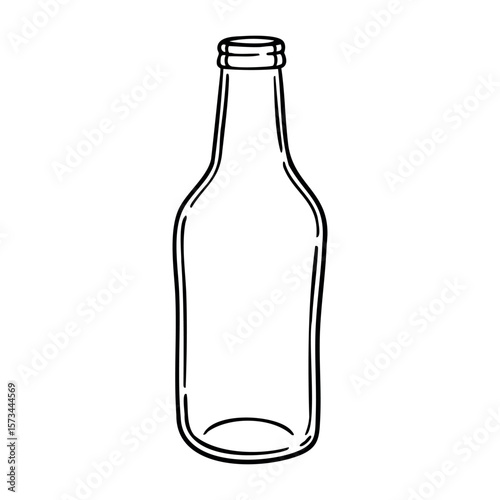 Empty glass bottle in simple black and white line art sketch. Vector hand-drawn doodle illustration