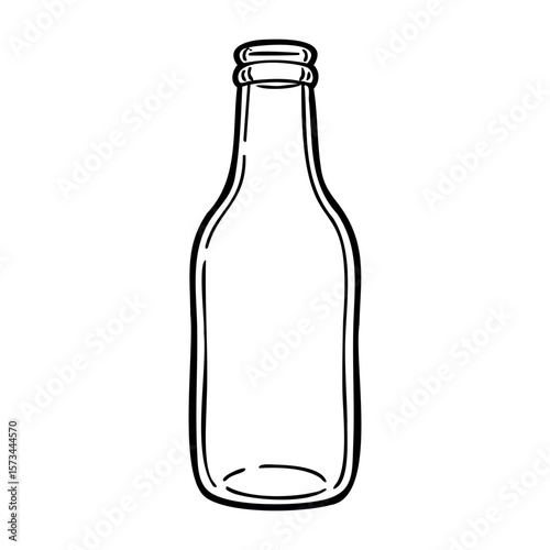 Outline drawing of an empty glass bottle. Vector hand-drawn doodle illustration