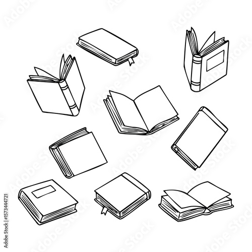 Collection of hand-drawn sketches of open and closed books. Vector hand-drawn doodle illustration