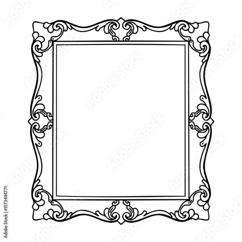 Ornate rectangular picture frame with decorative floral pattern. Vector hand-drawn doodle illustration