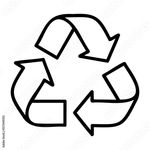 Black recycling symbol with three arrows in circular motion. Vector hand-drawn doodle illustration