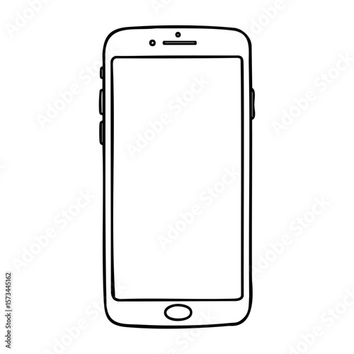 Hand-drawn smartphone sketch with blank screen. Vector hand-drawn doodle illustration