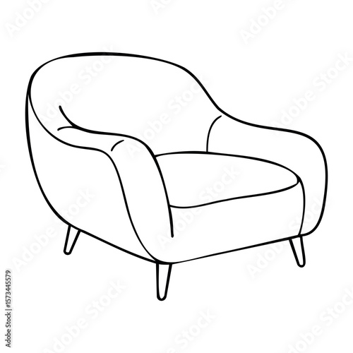 Modern comfortable armchair design with minimalist curves. Vector hand-drawn doodle illustration