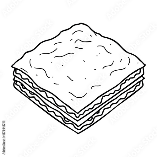 Hand-drawn lasagna clipart with multiple layers of pasta, cheese, and sauce. Vector hand-drawn doodle illustration