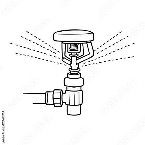 Fire sprinkler discharging water in safety illustration. Vector hand-drawn doodle illustration