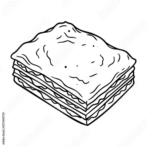 Hand-drawn lasagna illustration showing layered pasta dish. Vector hand-drawn doodle illustration