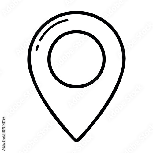 Outline map marker pin icon for location and navigation. Vector hand-drawn doodle illustration