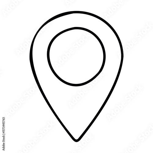 Minimalist map pin icon design in black and white. Vector hand-drawn doodle illustration