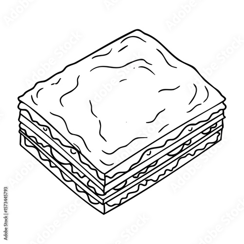 Line art of a classic layered lasagna. Vector hand-drawn doodle illustration
