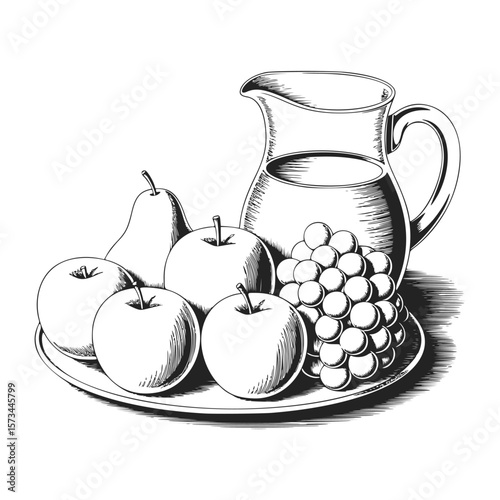 Still life of fruit and pitcher in vintage style