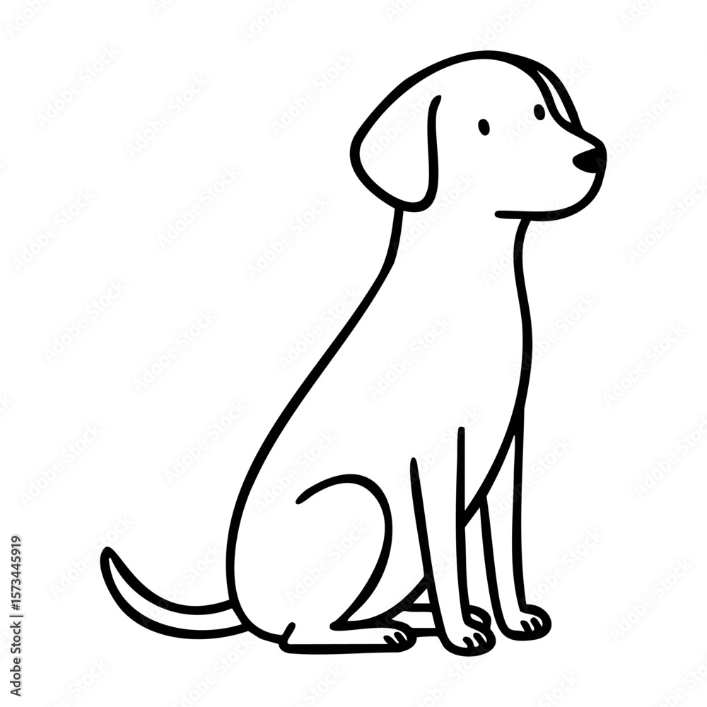 Obraz premium Simple line art drawing of a sitting dog. Vector hand-drawn doodle illustration
