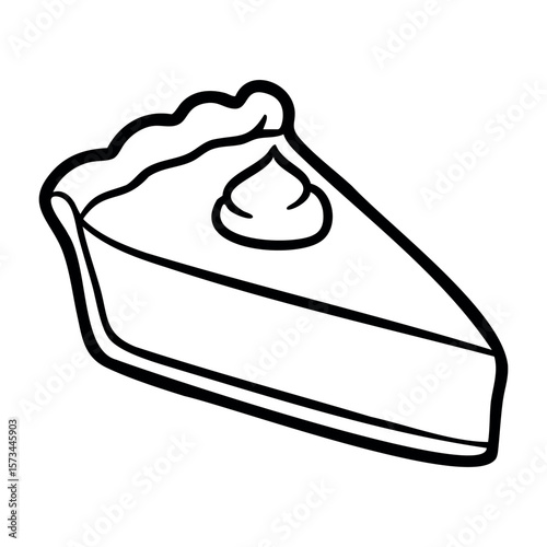Outline of a slice of classic apple pie with steam. Vector hand-drawn doodle illustration