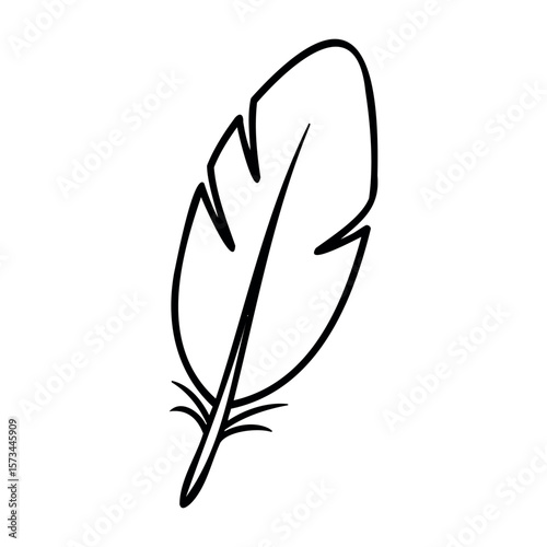 Simple black feather outline design. Vector hand-drawn doodle illustration