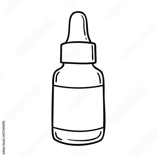 Hand-drawn dropper bottle sketch with blank label. Vector hand-drawn doodle illustration