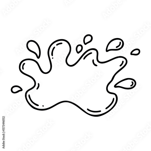 Abstract splash outline with droplets in black and white. Vector hand-drawn doodle illustration
