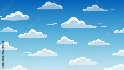 Fluffy white clouds drift across a bright blue sky A serene cartoon illustration evoking peace simplicity and the beauty of nature