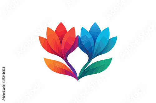 Lotus colorful twin head logo white gradient vector on white background.01