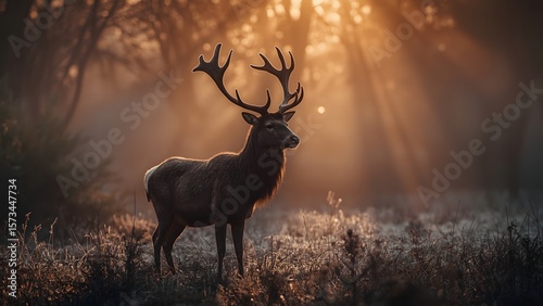 Majestic Stag in a Sunlit Forest