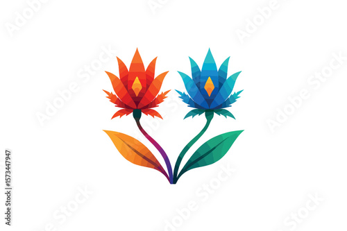 Night blooming colorful twin head logo white gradient vector on white background.01