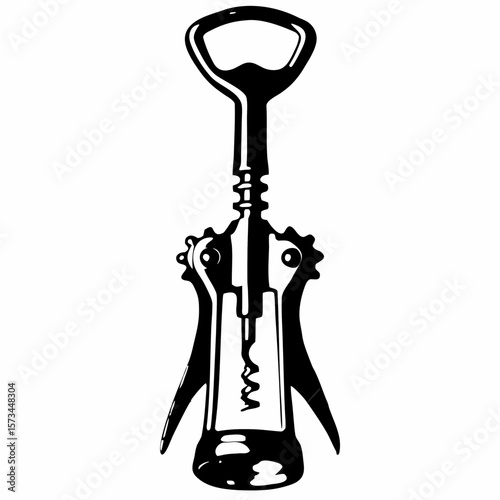 Classic corkscrew opener in simple black outline design  