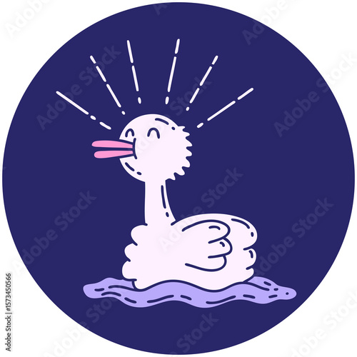 icon of a tattoo style swimming duck in bright neon color