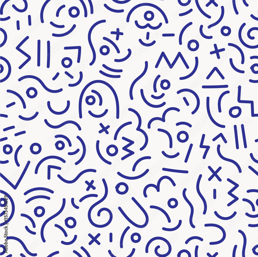 Obraz premium Funny kids faces creative seamless lines vector pattern