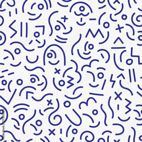 Funny kids faces creative seamless lines vector pattern