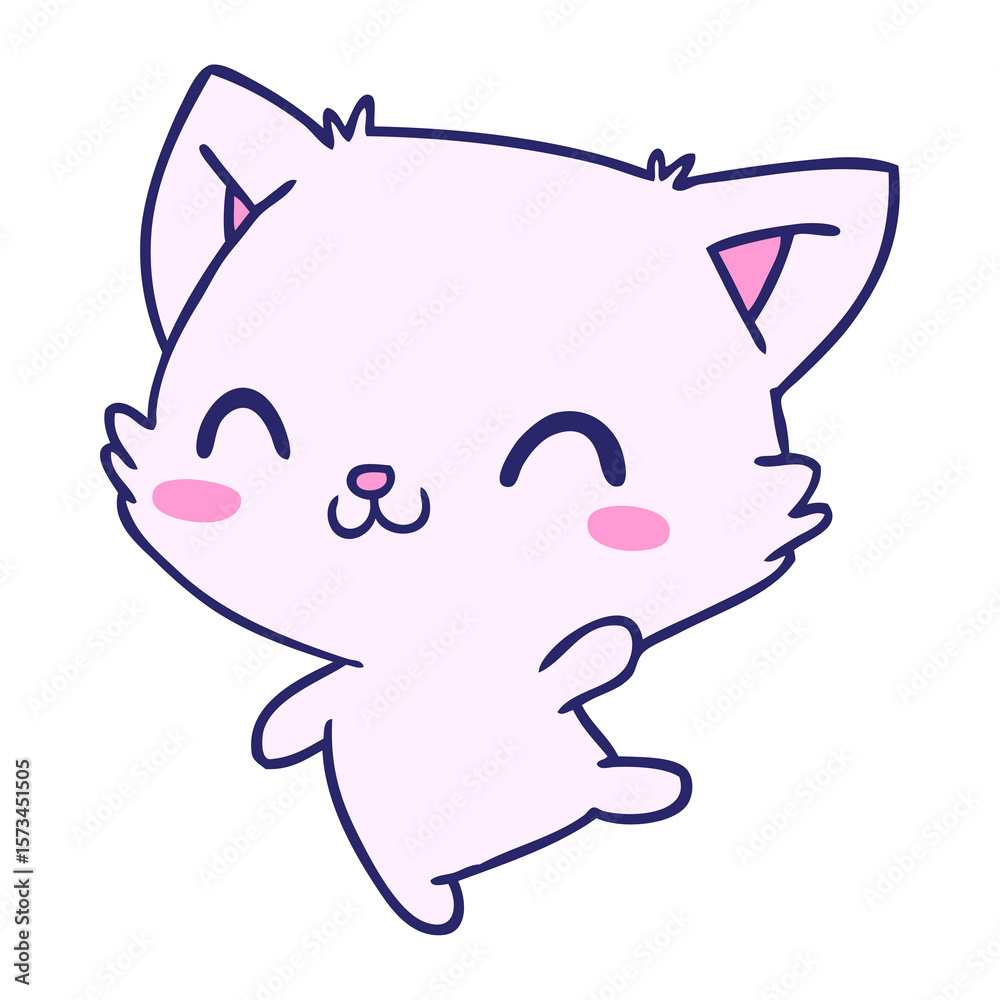 Fototapeta premium cartoon illustration of cute kawaii cat in bright neon color