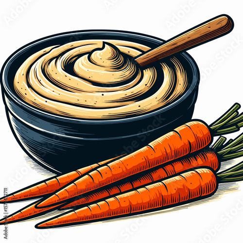 Creamy hummus dip with fresh carrots