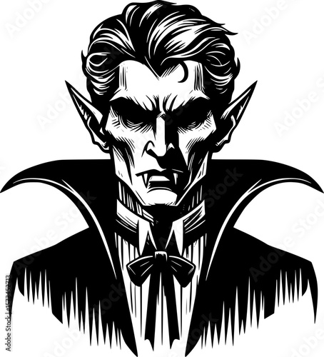 black and white halloween style art of a spooky vampire character perfect for kids fun and scary halloween design