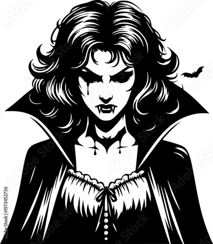 black and white halloween style art of a spooky vampire character perfect for kids fun and scary halloween design