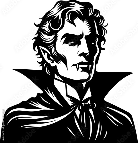 black and white halloween style art of a spooky vampire character perfect for kids fun and scary halloween design