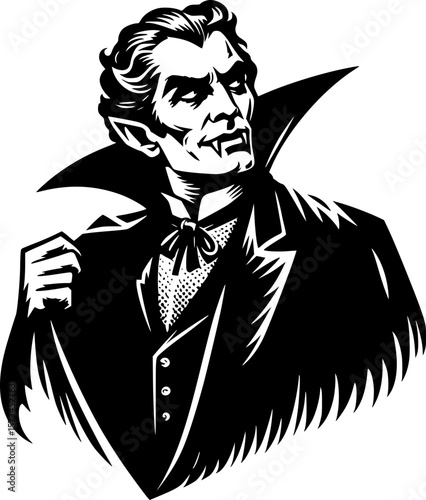 black and white halloween style art of a spooky vampire character perfect for kids fun and scary halloween design
