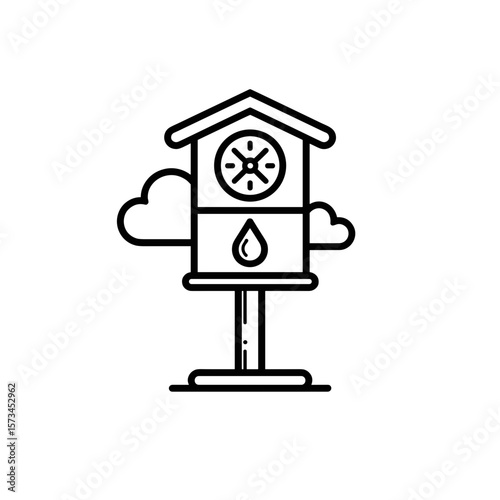 Toy weather station with decorative clouds and sunlight design  