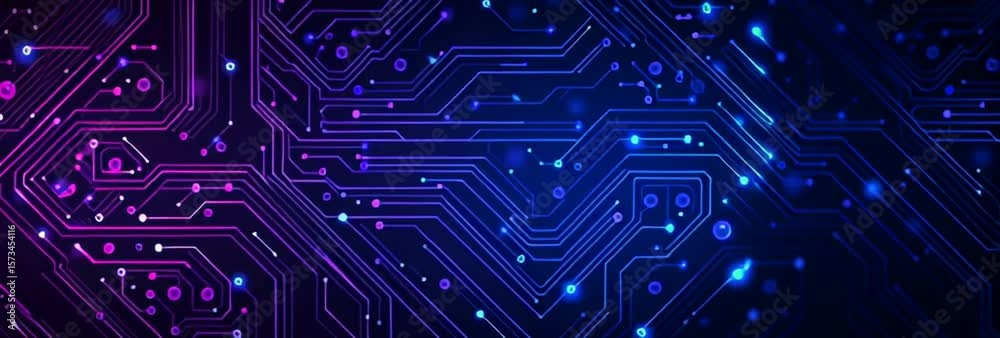 Abstract circuit board background vector presentation design with a blue light effect on dark purple and navy colors for technology, digital, or tech-themed concepts Generative AI