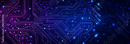 Abstract circuit board background vector presentation design with a blue light effect on dark purple and navy colors for technology, digital, or tech-themed concepts Generative AI