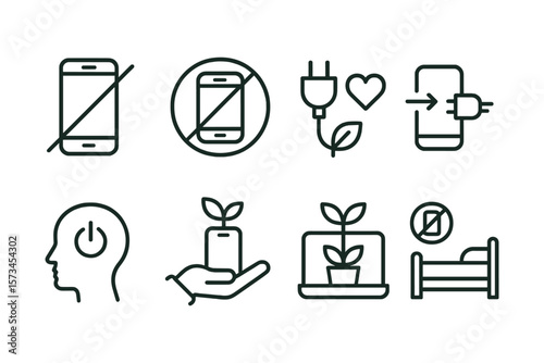 Sustainable technology icons: eco-friendly charging and energy conservation. Vector illustration in modern thin line style – stock vector