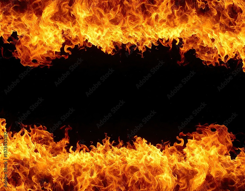 Fiery flames frame a black void Fiery flames frame a black void