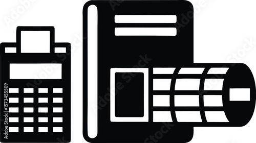 Photo of a calculator and a book are placed together, suggesting financial calculation and study