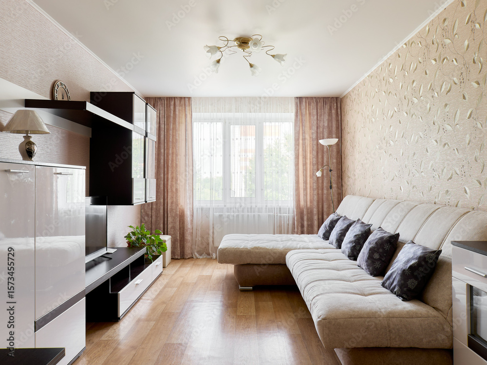 Fototapeta premium interior design. interior photography of an apartment for rent. One-room apartment with a simple and cozy design. High quality photo