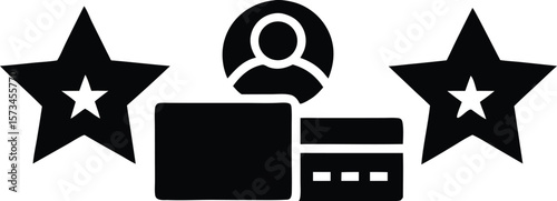 Photo of customer satisfaction with star ratings, user profile, and payment card icons