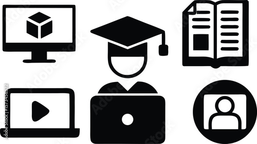 Photo of a collection of icons representing online education and learning