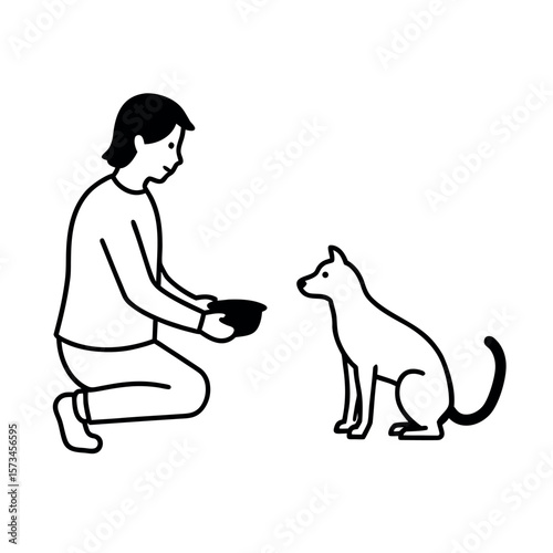 Flat Pet Care Feeding Scene Vector Art