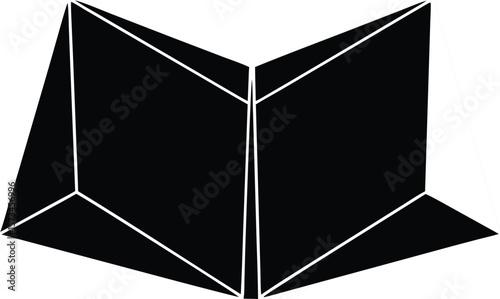 Photo of a stylized black open book icon symbolizing knowledge and reading