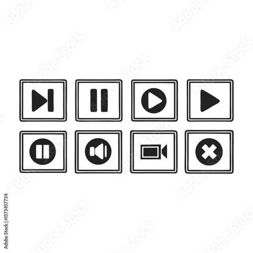 Black and white media control icons play pause