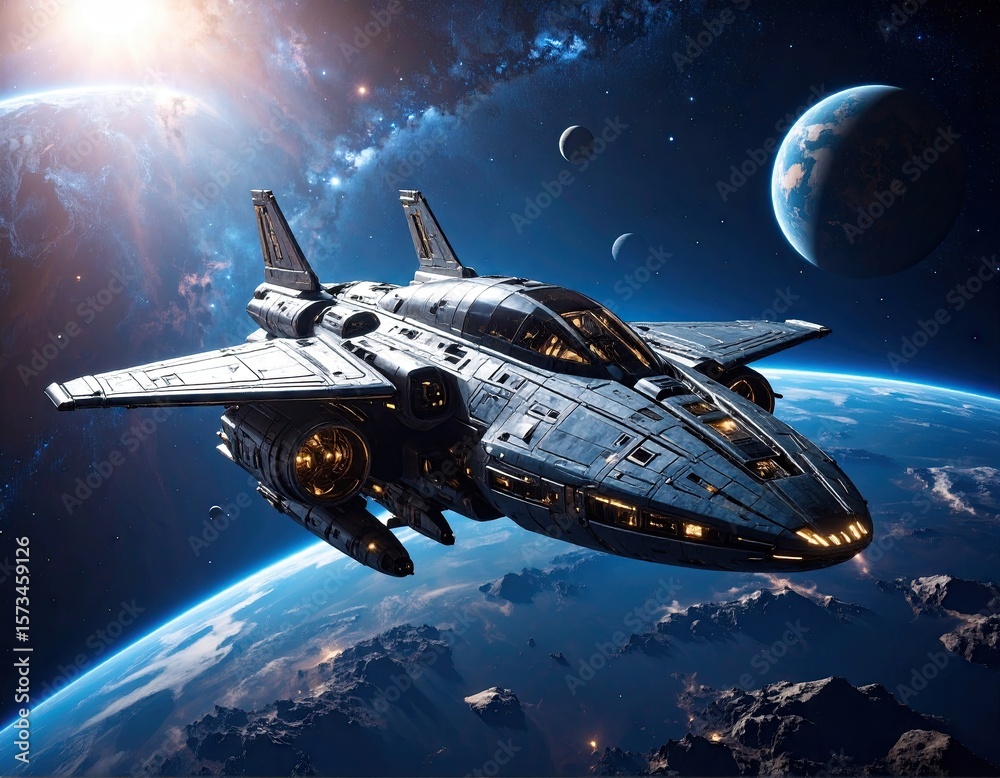 Obraz premium Futuristic spaceship in space