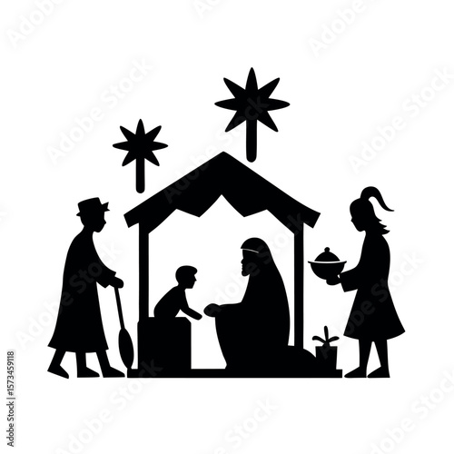 Nativity Set Black Silhouette Vector Art